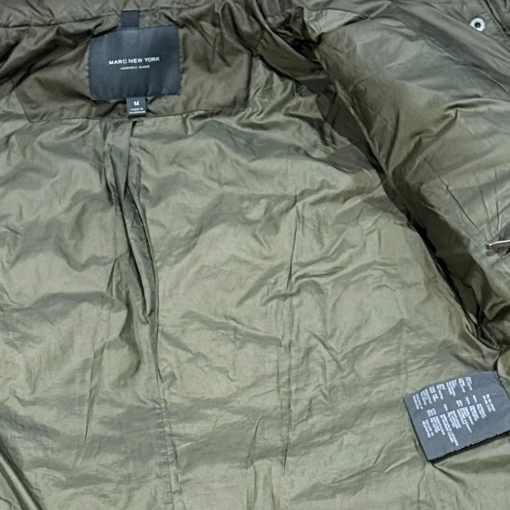 🧥❄️ MARC NEW‎ YORK Green Quilted Puffer Coat | Faux Fur Hood | Cabincore Sz M